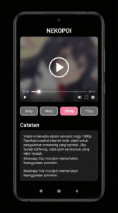 Nekopoi streaming player interface with selectable HD resolution options up to 1080p.